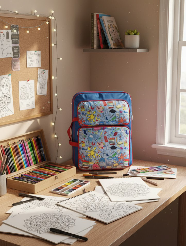 Li’ll Pumpkins Personalized Professional A3 Art Board Drawing & Activity Backpack Bag with Multiple Pockets- Color Blue