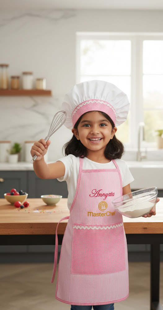 Li’ll Pumpkins Personalized Masterchef Training Apron with Chef Cap for Kids 6-9 years - Pink