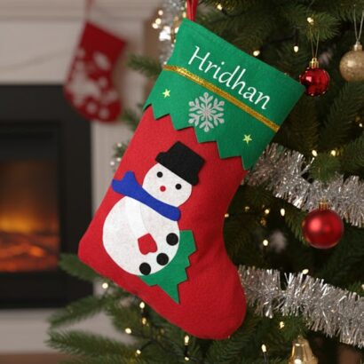 Li'll Pumpkins Personalized Snowman Christmas Stocking- Red