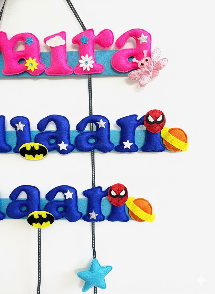 Li'll Pumpkins unicorn space bond name hanging for 3 siblings- Multi color