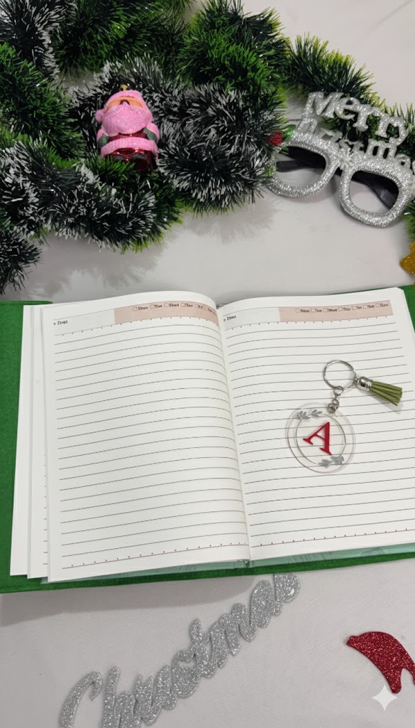 Li'll Pumpkins Personalized Christmas Monogram diary and acrylic keychain set- Green