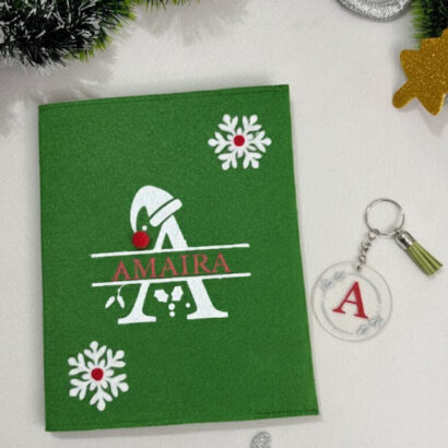 Li'll Pumpkins Personalized Christmas Monogram diary and acrylic keychain set- Green