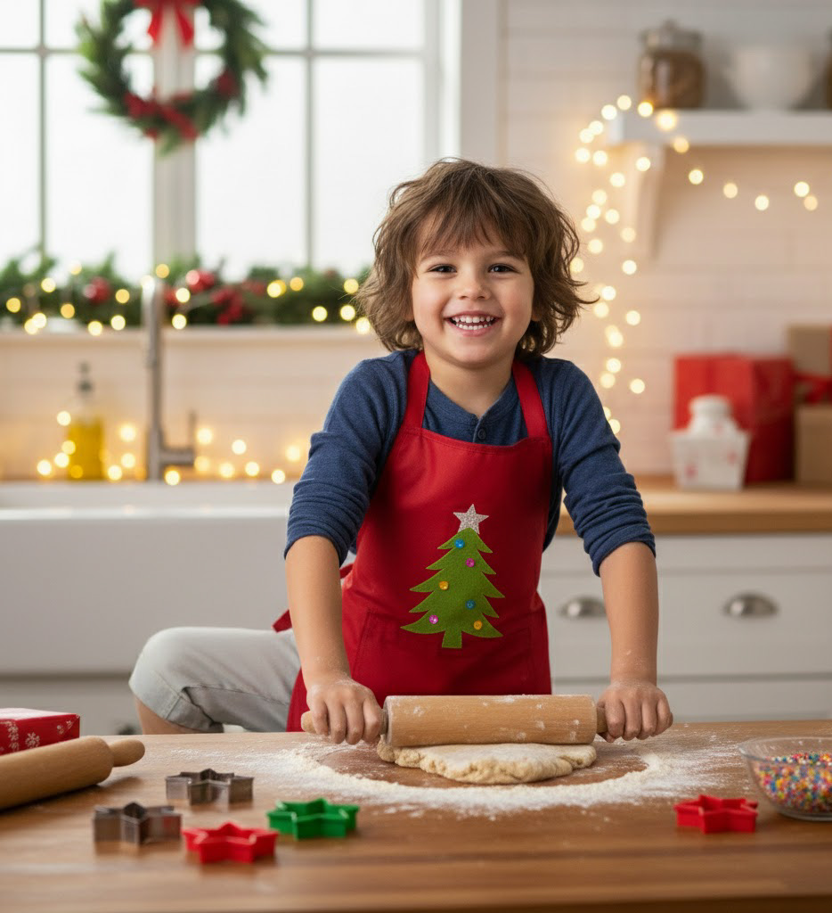 Li’ll Pumpkins Xmas Tree Apron for Baker Kids 6-9 years - Red