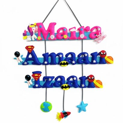 Li'll Pumpkins unicorn space bond name hanging for 3 siblings- Multi color