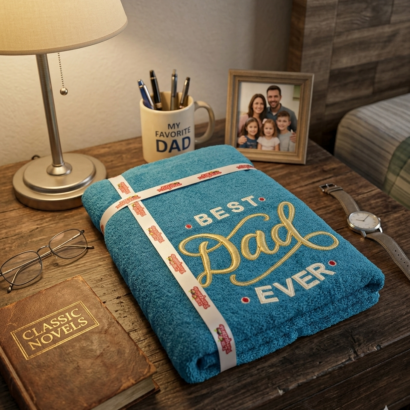 Li’ll Pumpkins Best DAD Theme100% cotton Bath Towel , 500 GSM quality, Color- Turq Blue