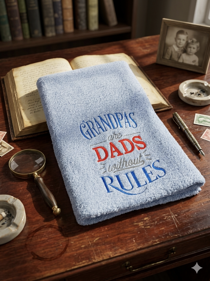 Li’ll Pumpkins Grandpa Theme100% cotton Bath Towel , 500 GSM quality, Color- Light Blue
